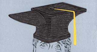 Illustration of a graduation cap shaped like an anvil