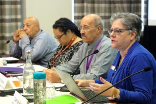 UUA Co-Presidents Leon Spencer, Sofía Betancourt, and William G. Sinkford, with Acting Moderator Denise Rimes