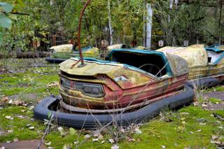 Derelict carnival bumper car in Chernobyl. 