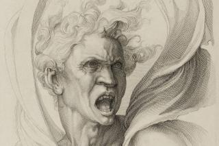 William Sharp, "Evil", 1816. The Art Institute of Chicago. An engraving of a man's face contorted in rage. Black and white. 