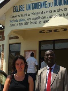 Gabrielle Bardall with the Rev. Fulgence Ndagijimana
