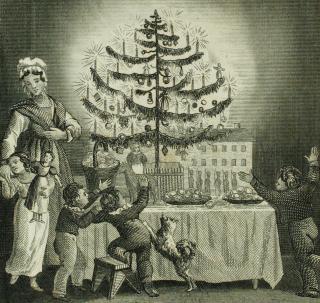 Christmas tree depicted in The Stranger’s Gift, 1836.
