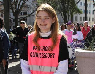 Jaz Brisack represents the Pinkhouse Defenders at the second annual Jackson, Mississippi, Women’s March in January 2017. 