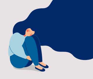 Sad lonely Woman in depression with flying hair stock illustration