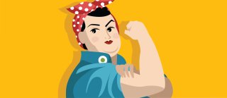 Illustration of a plus-sized Rosie the Riveter-style woman