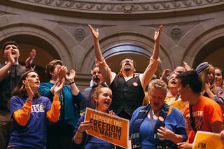 Marriage equality supporters sang as the Minnesota Senate debated.