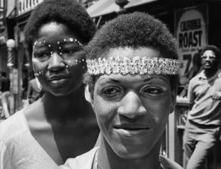 Marsha P. Johnson, in headband, and an unidentified woman, attend the second annual Stonewall anniversary march in New York City, June 21, 1971.  