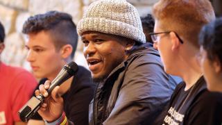 Parkland graduate Jammal Lemy speaks during a June 16 town hall meeting at DuPage UU Church in  Naperville, Illinois.