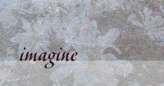 background image of leaves frozen in ice, with a poem title of "imagine".