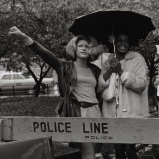 Gay rights activists Sylvia Ray Rivera and Marsha P. Johnson at a 1973 New York City Hall rally.