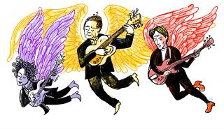 Illustration of Prince, Leonard Cohen and David Bowie as angels.