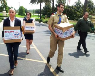 Zach Wahls delivers petitions to the Boy Scouts of America promoting gay rights.