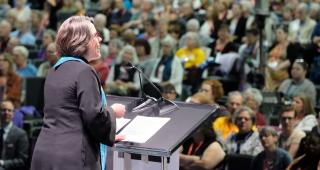 UUA President Susan Frederick-Gray addresses the General Assembly on June 21 2019.
