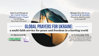 Infographic announcing a global prayer service for Ukraine on March 3, 2022
