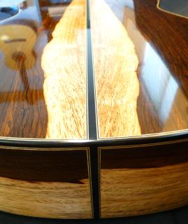 Detail of concert classical guitar. © 2015 Toby Rzepka. Brazilian rosewood and western red cedar.