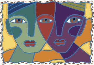 illustration of two faces in different colors