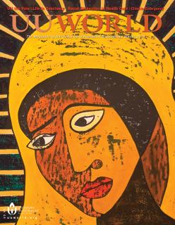 Cover of Winter 2019 UU World Magazine. Image: Black Madonna, © 2004 by Laura James (woodcut print in oils). 