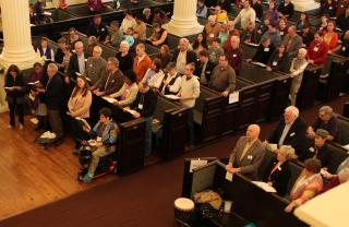   Members of the UUA Board of Trustees worshipped at Arlington Street Church during their April meeting in Boston.