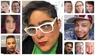 Collage of selfies of 12 trans UU professionals: Sarah Weaver, Sam Allen, Juniper Stinnett, B. Herbert, Theresa I. Soto, Chris Rothbauer, Andrée Mol, Leela Sinha, jo mosher, Mykal Slack, CB Beal, Sean Parker Dennison