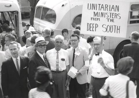Rev. Robert West (far left) and Rev. O. Eugene Pickett (second from right) representing the Deep South at the March on Washington in 1963 with Rev. Robert Palmer (middle).
